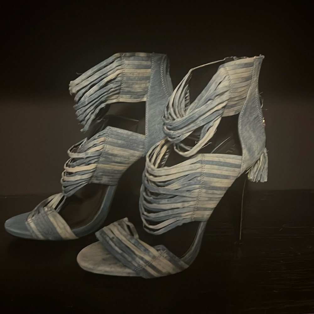 Shredded blue, Jean high heel shoes,